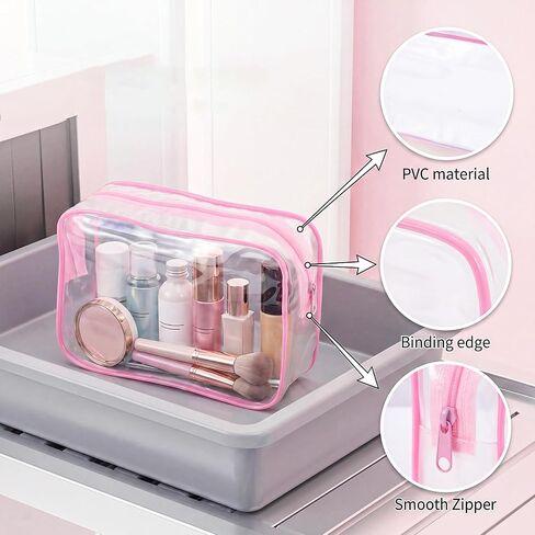 BESARME 12 Pcs Pink Clear Makeup Bags Bulk with Zipper, Clear PVC Travel Toiletry Bag Waterproof Cosmetic Bag for Women Party Favors Bachelorette Gifts for Bridesmaids in Kuwait