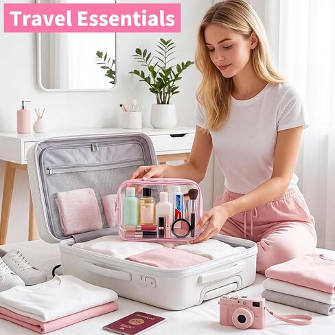 BESARME 12 Pcs Pink Clear Makeup Bags Bulk with Zipper, Clear PVC Travel Toiletry Bag Waterproof Cosmetic Bag for Women Party Favors Bachelorette Gifts for Bridesmaids in Kuwait
