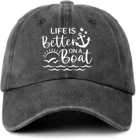 Funny Sailor Hats Life is Better on A Boat Printed Cotton Adjustable Baseball Caps Men's Distressed Washed Black Baseball Hats Trendy Birthday Gifts for Men Dad Friend Colleague Fisherman in Saudi Arabia
