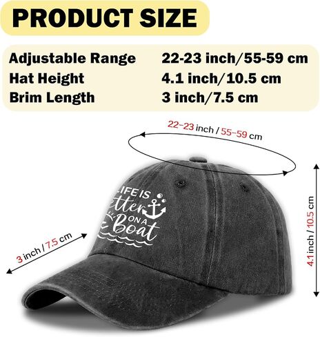 Funny Sailor Hats Life is Better on A Boat Printed Cotton Adjustable Baseball Caps Men's Distressed Washed Black Baseball Hats Trendy Birthday Gifts for Men Dad Friend Colleague Fisherman in Saudi Arabia
