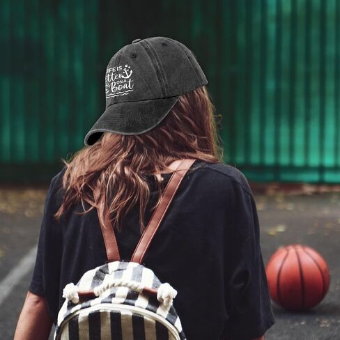 Funny Sailor Hats Life is Better on A Boat Printed Cotton Adjustable Baseball Caps Men's Distressed Washed Black Baseball Hats Trendy Birthday Gifts for Men Dad Friend Colleague Fisherman in Saudi Arabia