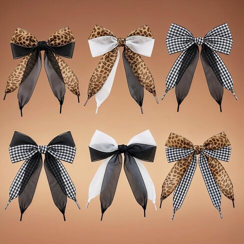 4Pairs Ribbon Shoe Laces for Women's Sneakers, Cute Style Colorful Satin Solving Boring Footwear Problem, Fashion Soft Satin Ribbon Shoelaces Black and White Silk Plaid Design Leopard Print 47 In Long in Saudi Arabia