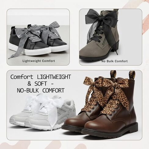 4Pairs Ribbon Shoe Laces for Women's Sneakers, Cute Style Colorful Satin Solving Boring Footwear Problem, Fashion Soft Satin Ribbon Shoelaces Black and White Silk Plaid Design Leopard Print 47 In Long in Saudi Arabia