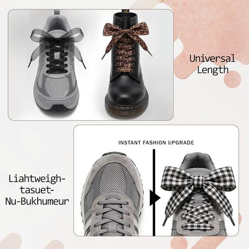 4Pairs Ribbon Shoe Laces for Women's Sneakers, Cute Style Colorful Satin Solving Boring Footwear Problem, Fashion Soft Satin Ribbon Shoelaces Black and White Silk Plaid Design Leopard Print 47 In Long in Saudi Arabia