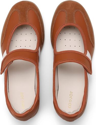 Women's Retro Mary Jane Slip On Sneakers Lightweight Non Slip Comfort Casual Walking Tennis Flats Brown EU42 in Saudi Arabia