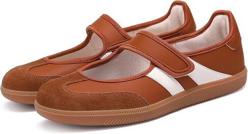 Women's Retro Mary Jane Slip On Sneakers Lightweight Non Slip Comfort Casual Walking Tennis Flats Brown EU42 in Saudi Arabia