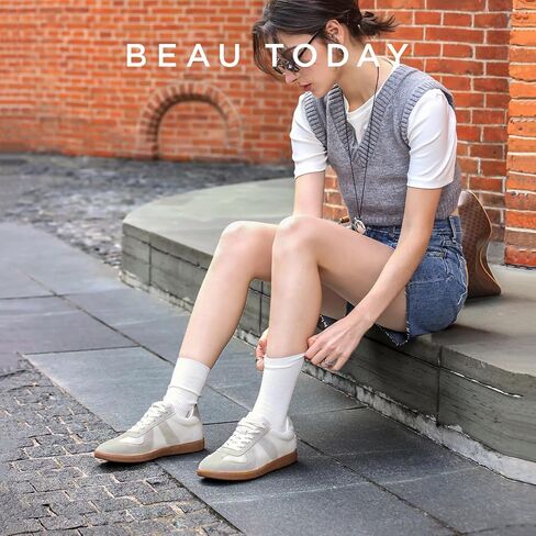 أحذية رياضية نسائية عصرية من BEAU TODAY، أحذية رياضية مسطحة كلاسيكية للنساء أحذية كاجوال للتزلج والتنس والمشي أحذية رياضية جلدية مريحة in Kuwait