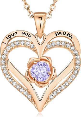 CDE I Love You Mom Heart Birthstone Necklace From Daughter Son Rose Jewelry Christmas Birthday Gifts for Women Grandma Nana New Mom in Saudi Arabia