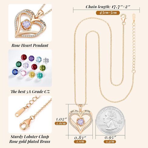 CDE I Love You Mom Heart Birthstone Necklace From Daughter Son Rose Jewelry Christmas Birthday Gifts for Women Grandma Nana New Mom in Saudi Arabia