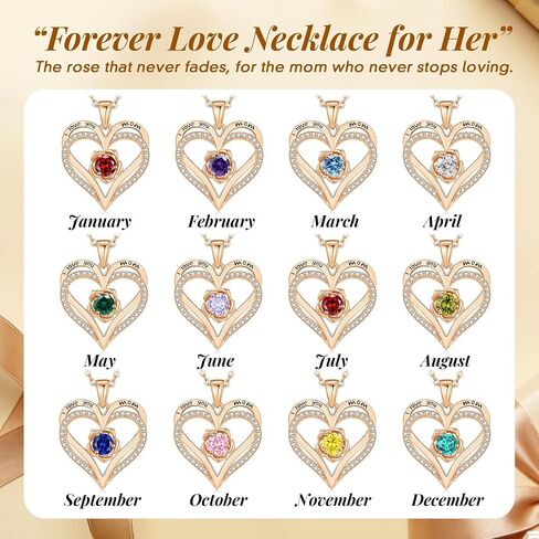CDE I Love You Mom Heart Birthstone Necklace From Daughter Son Rose Jewelry Christmas Birthday Gifts for Women Grandma Nana New Mom in Saudi Arabia