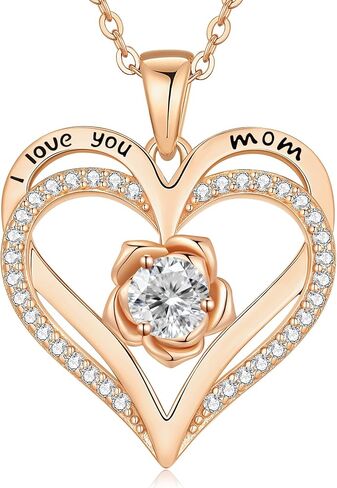 CDE I Love You Mom Heart Birthstone Necklace From Daughter Son Rose Jewelry Christmas Birthday Gifts for Women Grandma Nana New Mom in Saudi Arabia
