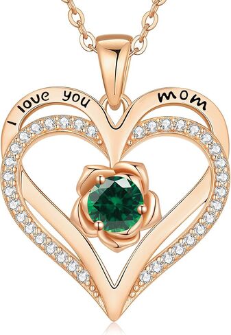 CDE I Love You Mom Heart Birthstone Necklace From Daughter Son Rose Jewelry Christmas Birthday Gifts for Women Grandma Nana New Mom in Saudi Arabia
