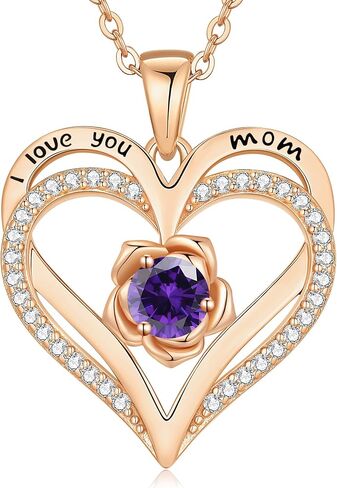 CDE I Love You Mom Heart Birthstone Necklace From Daughter Son Rose Jewelry Christmas Birthday Gifts for Women Grandma Nana New Mom in Saudi Arabia