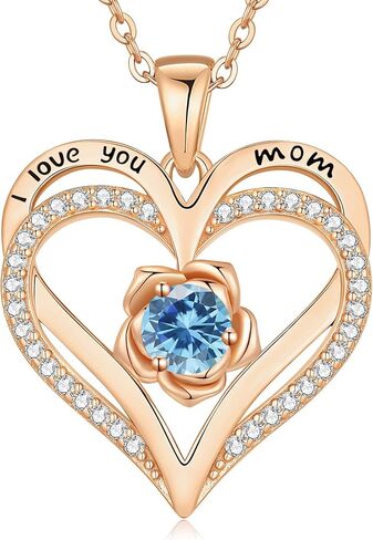 CDE I Love You Mom Heart Birthstone Necklace From Daughter Son Rose Jewelry Christmas Birthday Gifts for Women Grandma Nana New Mom in Saudi Arabia