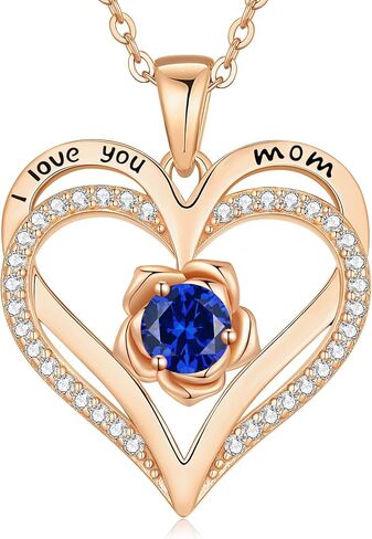 CDE I Love You Mom Heart Birthstone Necklace From Daughter Son Rose Jewelry Christmas Birthday Gifts for Women Grandma Nana New Mom in Saudi Arabia
