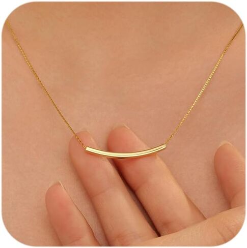 925 Sterling Silver Curved Tube Bar Necklace for Women Minimalist Layering Choker Dainty Balance Pendant Jewelry Hypoallergenic Everyday Wear Mothers Day Gift Mom Wife Friend in Kuwait