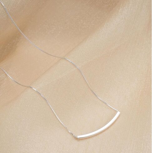 925 Sterling Silver Curved Tube Bar Necklace for Women Minimalist Layering Choker Dainty Balance Pendant Jewelry Hypoallergenic Everyday Wear Mothers Day Gift Mom Wife Friend in Kuwait