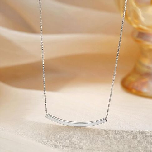 925 Sterling Silver Curved Tube Bar Necklace for Women Minimalist Layering Choker Dainty Balance Pendant Jewelry Hypoallergenic Everyday Wear Mothers Day Gift Mom Wife Friend in Kuwait