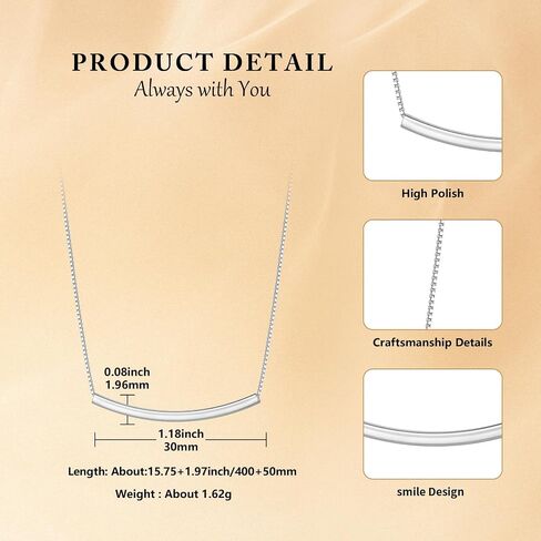 925 Sterling Silver Curved Tube Bar Necklace for Women Minimalist Layering Choker Dainty Balance Pendant Jewelry Hypoallergenic Everyday Wear Mothers Day Gift Mom Wife Friend in Kuwait