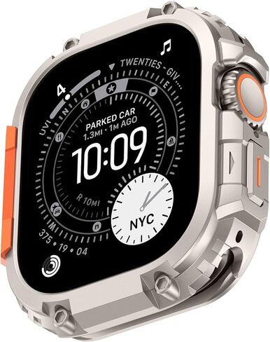 Amizee 2 in 1 Metal Armor Case for Apple Watch Series 11/10 46mm مع غطاء خلفي ، حماية من الدرجة العسكرية غطاء الوفير الوعرة لـ IWatch 46mm ، التيتانيوم/Orange in Kuwait