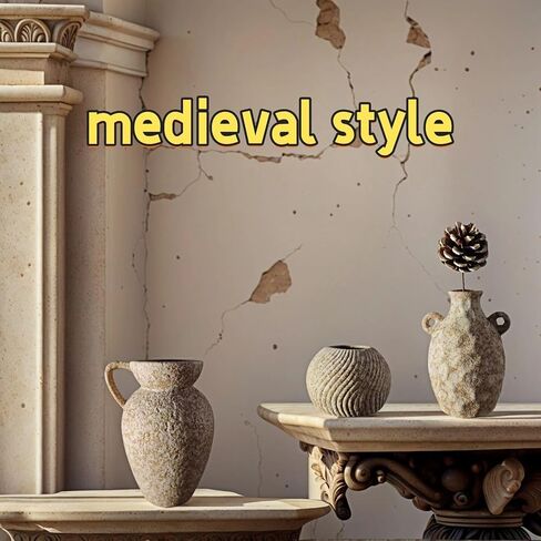 Medieval Minimalist Romantic Style Vase Set of 3，Ceramic Flower Vases Decor for Home Table Shelf Living Room Bed Room Kitchen Office Gift-Beige in Saudi Arabia