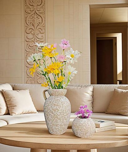 Medieval Minimalist Romantic Style Vase Set of 3，Ceramic Flower Vases Decor for Home Table Shelf Living Room Bed Room Kitchen Office Gift-Beige in Saudi Arabia