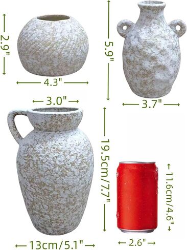 Medieval Minimalist Romantic Style Vase Set of 3，Ceramic Flower Vases Decor for Home Table Shelf Living Room Bed Room Kitchen Office Gift-Beige in Saudi Arabia