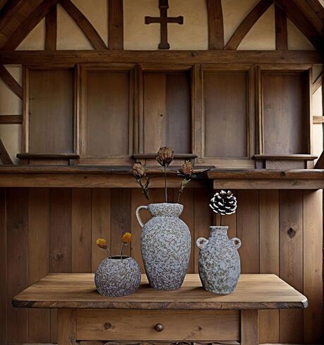 Medieval Minimalist Romantic Style Vase Set of 3，Ceramic Flower Vases Decor for Home Table Shelf Living Room Bed Room Kitchen Office Gift-Beige in Saudi Arabia