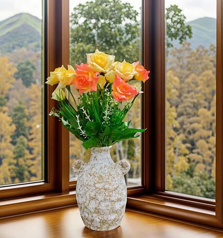 Medieval Minimalist Romantic Style Vase Set of 3，Ceramic Flower Vases Decor for Home Table Shelf Living Room Bed Room Kitchen Office Gift-Beige in Saudi Arabia
