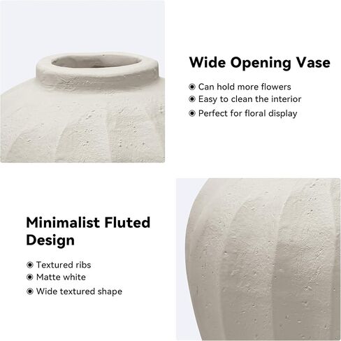 Oakrain Large White Rustic Vase - 11 inch Farmhouse Flower Vase for Home Decor, Decorative Centerpieces for Table, Shelf, Minimalist Floor Vases for Living Room, Bedroom, Entryway in Saudi Arabia