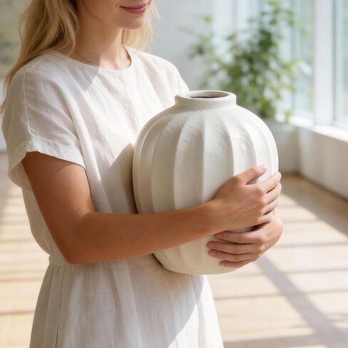 Oakrain Large White Rustic Vase - 11 inch Farmhouse Flower Vase for Home Decor, Decorative Centerpieces for Table, Shelf, Minimalist Floor Vases for Living Room, Bedroom, Entryway in Saudi Arabia