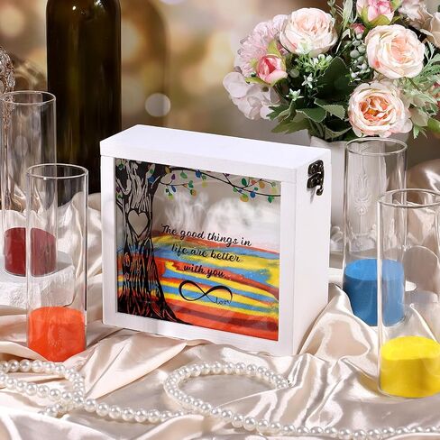 Wedding Unity Sand Ceremony Kit,Ceremony Sets for Bridal Party with Wood Box Together We Make a Family Sands Kit Beach Outdoor Weddings Centerpiece,4 Vase and Sand-s Included in Saudi Arabia