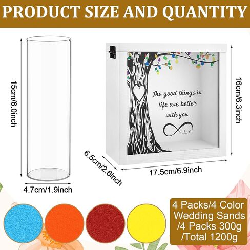 Wedding Unity Sand Ceremony Kit,Ceremony Sets for Bridal Party with Wood Box Together We Make a Family Sands Kit Beach Outdoor Weddings Centerpiece,4 Vase and Sand-s Included in Saudi Arabia