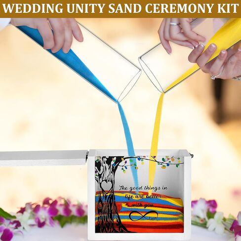 Wedding Unity Sand Ceremony Kit,Ceremony Sets for Bridal Party with Wood Box Together We Make a Family Sands Kit Beach Outdoor Weddings Centerpiece,4 Vase and Sand-s Included in Saudi Arabia