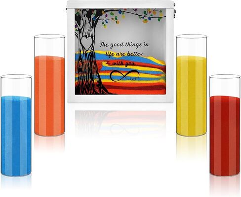 Wedding Unity Sand Ceremony Kit,Ceremony Sets for Bridal Party with Wood Box Together We Make a Family Sands Kit Beach Outdoor Weddings Centerpiece,4 Vase and Sand-s Included in Saudi Arabia