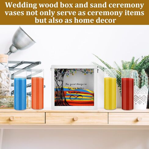 Wedding Unity Sand Ceremony Kit,Ceremony Sets for Bridal Party with Wood Box Together We Make a Family Sands Kit Beach Outdoor Weddings Centerpiece,4 Vase and Sand-s Included in Saudi Arabia