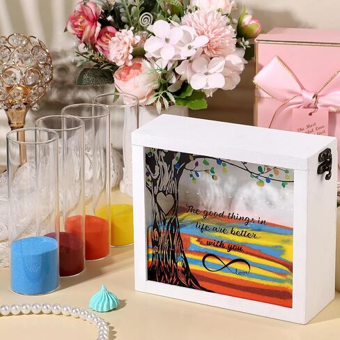 Wedding Unity Sand Ceremony Kit,Ceremony Sets for Bridal Party with Wood Box Together We Make a Family Sands Kit Beach Outdoor Weddings Centerpiece,4 Vase and Sand-s Included in Saudi Arabia