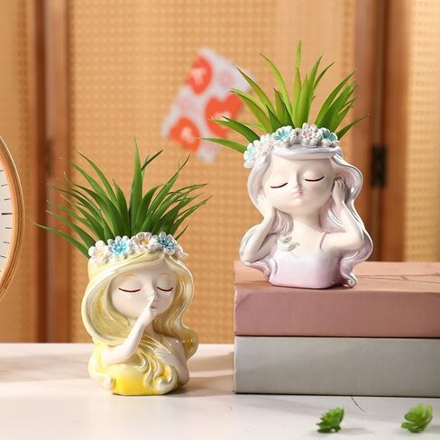 Creative Shaped Artificial Potted Vase - Resin Desktop Ornament Craft for Home Bedroom, Office Desk & Garden Decor (Yellow) in Kuwait
