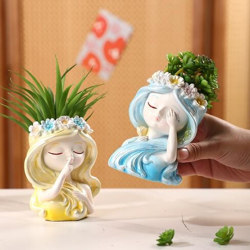 Creative Shaped Artificial Potted Vase - Resin Desktop Ornament Craft for Home Bedroom, Office Desk & Garden Decor (Yellow) in Kuwait