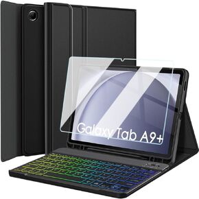 Keyboard Case for Samsung Galaxy Tab A9 Plus 11 inch (SM-X210/X216/X218), 7 Color Rainbow Backlight Detachable Bluetooth Keyboard Cover with HD Screen Protector for Tablet A9+ 5G (A9 Plus)