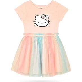 Hello Kitty Girls and Toddlers' Short Sleeve Tutu Dress Casual Tulle Skirt Dresses, Pink Dogwood, 8/10