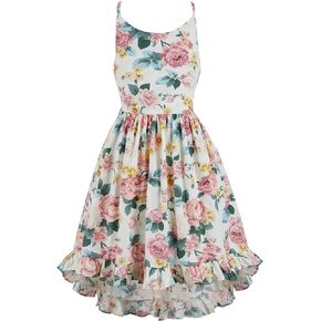 Summer Girl Lace Bandage Backless Dress Sweet Floral Print Casual Dress