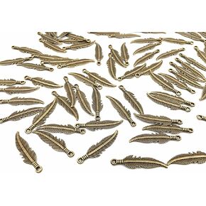 ALIMITOPIA 100pcs Alloy Feather Charms Pendants Easter Angel Wing Feather Dangle Charm for DIY Crafting Bracelet Necklace Jewelry Making Findings Accessory