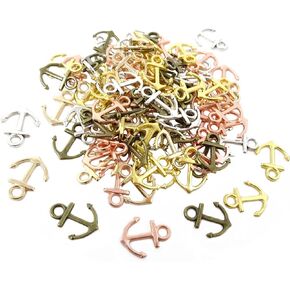 Honbay 100PCS Alloy Anchor Charms Pendant Vintage Nautical Anchor Sign Metal Charms for Crafting Jewelry Making Accessory (5 Color)