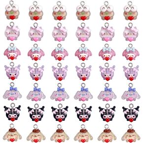 YOKUSHI 42PCS Cute Cartoon Resin Charms for Jewelry Making Bulk, 3D Mini Charms Pendant Cartoon Animal Ornament DIY Cute Charms for Bracelets