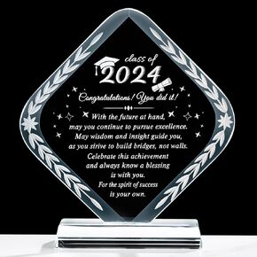 YWHL Graduation Gifts for Him Her, Class of 2024 Graduate Inspirational Gifts, Laser Engraved Crystal Graduation Keepsake for College High School PHD Masters Degree