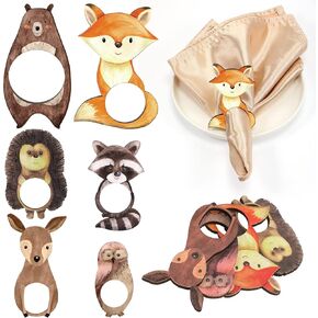Woodland Animals Party Supplies Baby Shower Decorations Wood Napkin Rings Set of 6 Wood Animal Napkin Rings Cute Animal Shape Table Decor for Woodland Safari Jungle Themed Baby Shower Holiday Parties