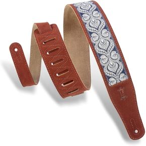 Levy's Leathers 2.5" Suede Leather Guitar Strap Embellish Suede Design; Rust, Blue, and Cream (MSJ26-RST)