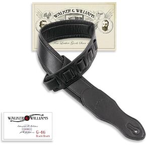 Walker & Williams G-46 Black On Black Padded Guitar Strap with Glove Leather Back