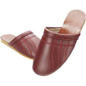 Men's Leather Slippers Faux Leather Slippers for women Scuff Slippers Minimalist Mules Easy to clean Colsed toes House Non-slip Shoes for Office Home Bedroom Living Room kitchen room Guests Visitor